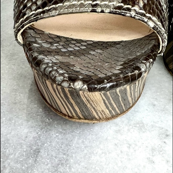 Prada Snakeskin Striped Wooden Heel Wedge Sandal - Picture 13 of 15